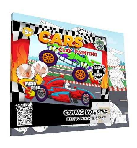 Splat Planet Klecksfreies Auto-Knet-Malset, lufttrocknendes Knetmodellierset, sensorisches 3D-Leinwand-Bastelset für Kinder, vorgerahmt 40 x 30 cm
