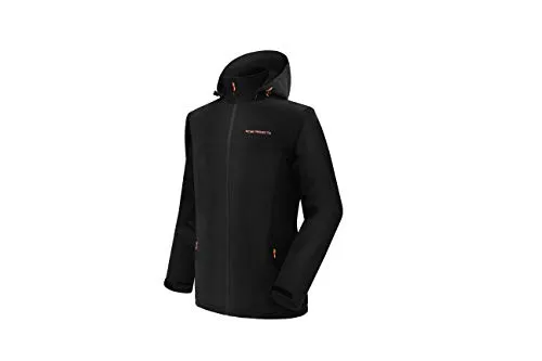 Acme Projects Softshell-Herrenjacke mit abnehmbarer Kapuze, wasserdicht, atmungsaktiv, 8000 mm / 5000 g, YKK-Reißverschluss (X-Large, Schwarz)