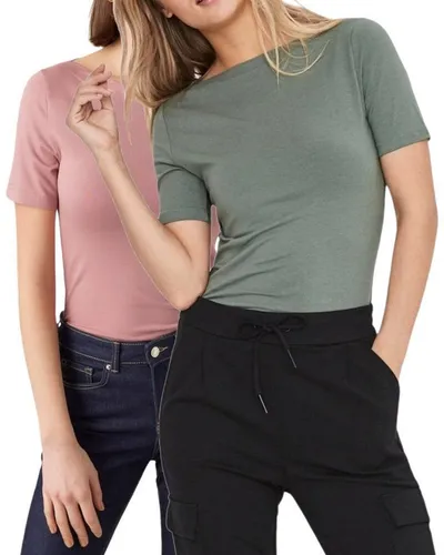 Vero Moda Damen T-Shirt U-Boot Ausschnitt (2er-Pack) in Grün, Größe S - Stylisches Damen-Shirt mit U-Boot Ausschnitt im praktischen Doppelpack. Hergestellt aus einem bequemen Materialmix, ideal für den täglichen Einsatz. Pflegeleicht und figurumspielend für einen femininen Look.
