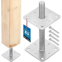 KOTARBAU® Pfostenträger 110 mm x 110 mm x 250 mm Gewinde M24 mm Verzinkt Stützenfuß Höhenverstellbar Bodenfuß Betonfuß Zum Aufschrauben Regu...