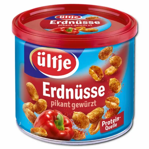 Ültje Erdnüsse pikant gewürzt, geröstet - 180g Dose - Nüsse & Nussmischungen, pikant gewürzt und vegan, perfekt für den Snackgenuss zwischendurch!