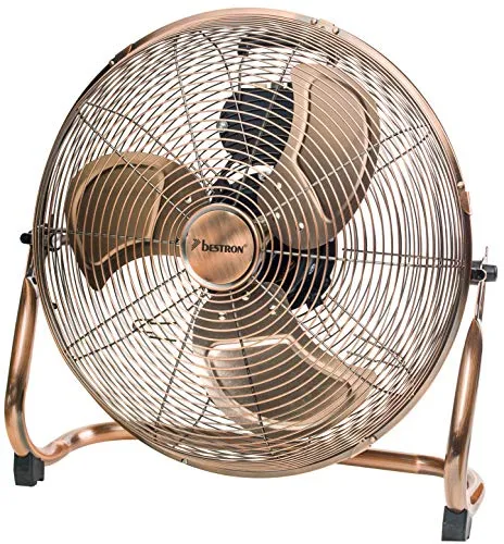 Bestron Bodenventilator im Retro-Stil, Windmaschine mit 3 Geschwindigkeitsstufen & stufenlos neigbarem Ventilatorkopf, Höhe: 47 cm, Ø 45 cm, 100 W, Farbe: Kupfer