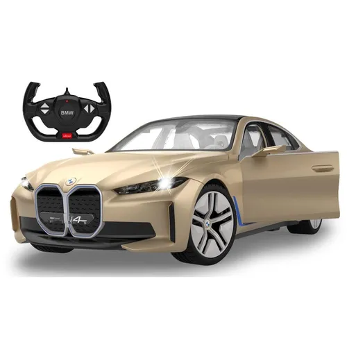 Jamara BMW i4 Concept 1:14 gold 2,4GHz - RC-Modelle mit detailgetreuem Innenraum und originalgetreuer Lackierung, ideal für kleine Rennfahrer ab 6 Jahren. Erlebe Fahrspaß mit LED-Lichtern und ergonomischer Fernsteuerung!