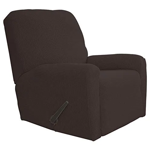 Easy-Going Sofabezug für Liegestuhl, dehnbar, 4-teilig, Möbelschutz, Couch weich mit elastischer Unterseite, Spandex-Jacquard-Stoff, kleine Karos (Liege, Schokolade)
