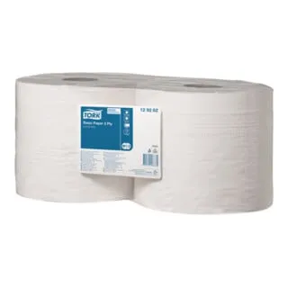 Tork 129262 W1/W2 Putztuchrolle - 2-lagig, weiß - Putzpapier für Tork W1/W2-System, 1000 perforierte Blätter, besonders saugfähig und reißfest, ideal zum Reinigen und Aufnehmen von Schmutz.