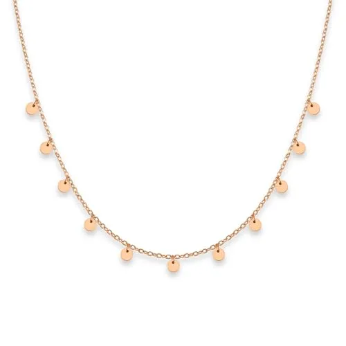 GD GOOD.designs Kette mit Coin Plättchen Roségold - Wasserfest I Boho Halskette für Damen mit 11 runden Anhängern I Plättchenkette mit 18 Karat Vergoldung