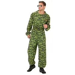Carnival Party Kampfjet-Pilot Kostüm XXL - Herrenverkleidung für Fasching und Karneval, 2tlg. Kostüm in Khaki mit Overall und Gürtel, ideal für Kostümpartys.
