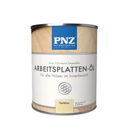 PNZ Arbeitsplatten-Öl für Innen - Hochwertiger Holzschutz - Effektiver Schutz für Innenholz, ideal für Küchenholz und Arbeitsplatten. Zertifiziert und leicht zu verarbeiten, sorgt es für langanhaltende Schönheit und Schutz vor Feuchtigkeit.
