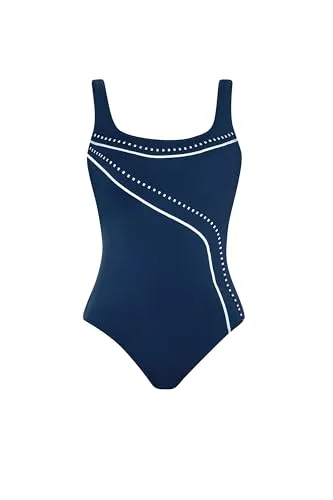 Sunmarin Badeanzug in Nachtblau, Größe 46D - Bademode mit eingearbeiteten Schalen und tiefem Rückenteil, schnell trocknend und ideal für den Strand oder das Schwimmbad.