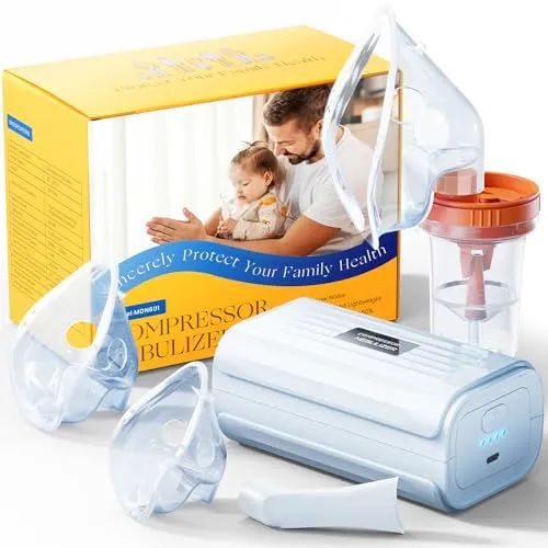 Aidisy Kompressor Inhalationsgerät, Inhaliergeräte für Erwachsene und Kinder mit Mundstück und 2 Maske, Einstellbare Zerstäubungsgeschwindigkeit, Wirksam bei der Linderung von Atemwegserkrankungen