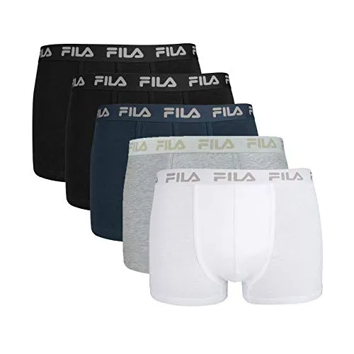 FILA Herren Boxer Shorts 5er Pack - Logobund, Urban, Cotton Stretch - Herrenunterhosen im 5er Pack mit bequemem Gummizugbund. Die einfarbigen FILA Boxer Shorts bieten hohen Tragekomfort aus elastischer Baumwolle.