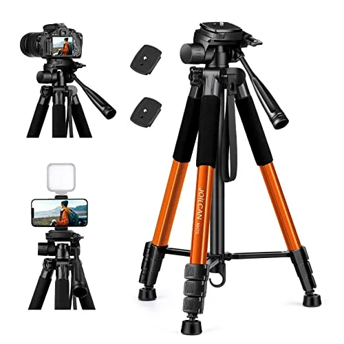 JOILCAN Kamera Stativ für DSLR, Leichtes Stativ mit Tragetasche, 165cm Handystativ mit Schuhhalterung Handyhalterung for iPhone, Camera Reisestativ mit 3 Wege Kopf, Stative für Smartphone, Orange