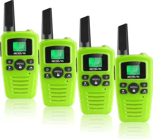 Retevis RA635 Walkie Talkies 4er Pack, PMR446 Lizenzfrei 16 Kanäle, LED-Taschenlampe, 10 Ruftöne, VOX Freisprecheinrichtung, Walkie-Talkie für Familien im Freien (Grün)