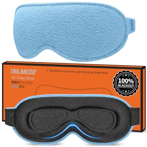 Trilancer 99.99% Lichtblockierende 3D Schlafmaske für Männer & Frauen, Blau | Schlafbrille, Augenmaske für Seitenschläfer mit Ultraweichem, Druckfreiem Design für Nickerchen, Reisen und Schlafzimmer.