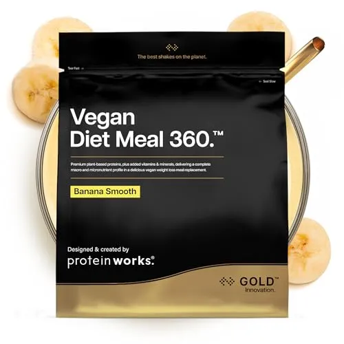Protein Works | Vegan Diet Meal 360 – GOLD Innovation, veganer Protein-Mahlzeitenersatz-Shake, unterstützt gesundes Abnehmen, zuckerarm & ballaststoffreich, Banana Smooth, 14 Mahlzeiten, 1kg