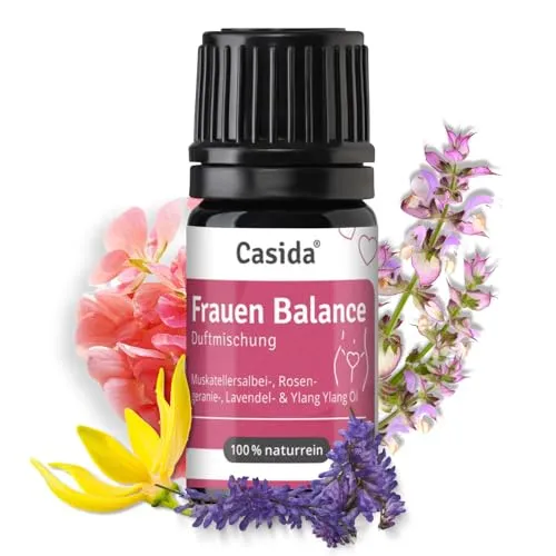 Casida Frauen Balance Duftmischung mit Muskatellersalbei-, Rosengeranien-, Lavendel- und Ylang Ylang Öl- 5ml - 100% naturreine ätherische Öle- Aromatherapie- für inneres Gleichgewicht