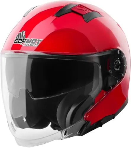 Germot GM 670 Jethelm XXL mit Visier - Rot - Motorradhelm für alle Jahreszeiten, mit kratzfestem Visier und integrierter Sonnenblende. Ideal für ATV, Quad und Onroad-Fahrten. Komfortable Belüftung und schnell wechselbares Visier.