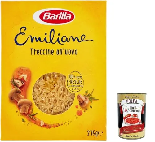 10x Barilla Pasta all' Uovo Le Emiliane Taglierini, Eiernudeln, Pasta mit Ei 275g + Italian Gourmet polpa 400g