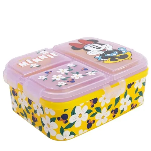 STOR Kinder Lunchbox Minnie Maus mit 4 Fächern 1944ml - XL Brotdose BPA-frei für Kinder - Schul-Bento-Box aus Kunststoff mit Sicherheitsverschluss
