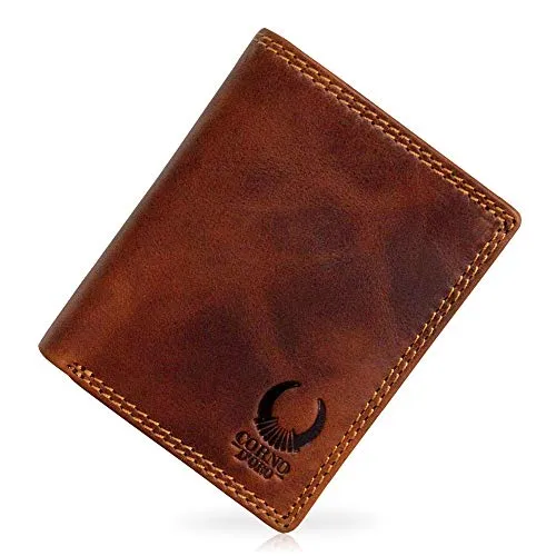 Leder Geldbörse Herren TÜV-geprüfter RFID Blocker I Geldbeutel Männer Hochformat I Vintage Portemonnaie braun im Geschenkbox Corno d´Oro 32010NC