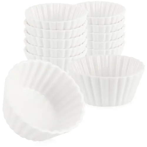 com-four® 12-teiliges Servierset - kleine, weiße Servierschälchen - fein gerippte Keramikschälchen für Vor- und Nachspeisen - Amuse-Gueule-Set