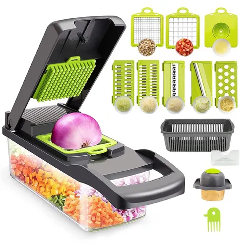 Manueller Gemüseschneider multifunktionale Küchenmandoline 13 in 1 – 2 Klinge...