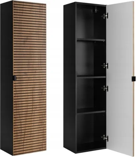 RODAN | Badmöbel | Braun Matt | B/H/T ca. 35/136/27 cm | Hochschrank, Hoch Schrank Bad, Badezimmermöbel, Badezimmerschränk, Badschrank, LOFT