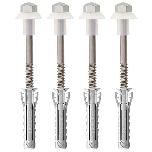 Fischer WB 2 Edelstahl-Dübel für WC und Bidet, senkrechtes Loch, 4 Stück, Schraube aus Edelstahl AISI 430 und vernickelte Mutter