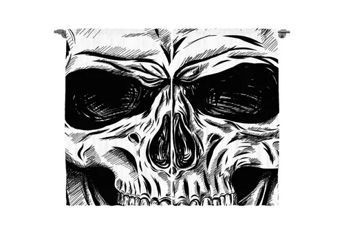 Abakuhaus Gardine Schlafzimmer Kräuselband Vorhang mit Schlaufen und Haken, Schädel Gothic Sketch schlechtes Gesicht