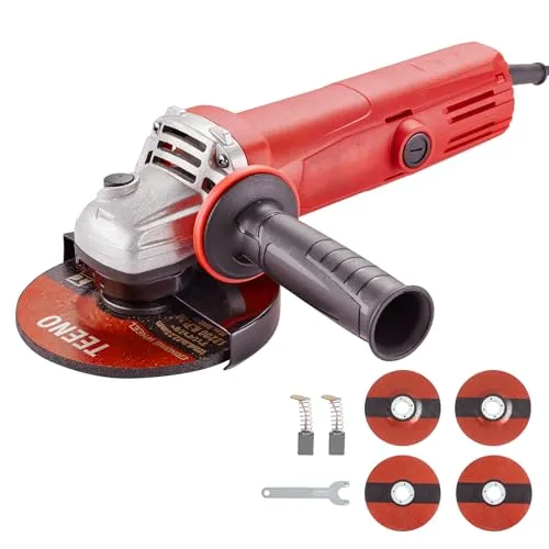 TEENO Winkelschleifer 1000W, Profi-Winkelschleifer Leerlaufdrehzahl 12000 U/min(Schleif-/Trennscheibe: 125 mm 4 Stück) Zum Schneiden und Schleifen von Metall, Mit Schutzhülle, Griff