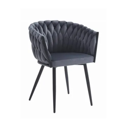 VBChome Stuhl Samtstoff Dunkel Grau Gepolstert Geflochten Esszimmerstuhl & Wohnzimmerstuhl Modern Glamourösen Loft & Industrial Stil Komfortsitz mit Metallgestell