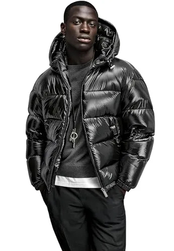 Produktbild REPUBLIX Herren Glanz Puffer Winterjacke mit Kapuze RJ-8027 Schwarz XXL