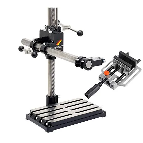 WABECO Bohrständer Fräsständer BF1242 mit Maschinenschraubstock mit Schnellverstellung, 2 Zustellachsen vertikal/horizontal Säule 500 Ausleger 500 mm Made in Germany