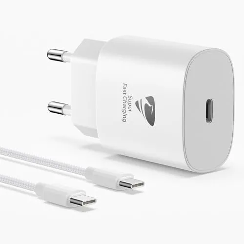 Aioneus USB C Ladegerät, 25W iPhone Schnellladegerät mit 2m USB C auf USBC Kabel, PD 3.0 Netzteil USBC Stecker für iPhone 16/15/14/13/12/11 Pro Max/ 8/7/6 X, iPad, Samsung, Handy Ladeadapter