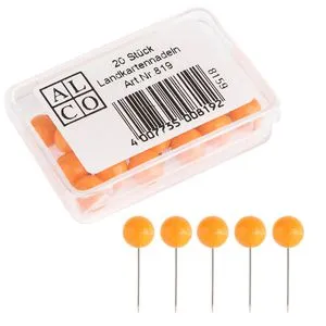 Alco Markierungsnadeln 819, orange, 8 mm Kopfdurchmesser, 16 mm Länge, 20 Stück