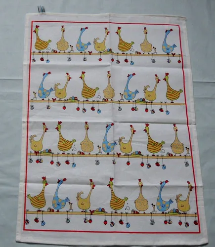 Hühner Geschirrtuch Halbleinen 50 x 70 cm Küche Geschirrhandtuch Tiere lustig