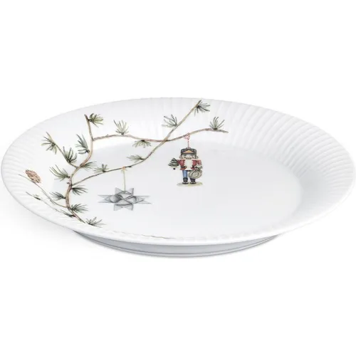 Kähler Design Hammershøi Weihnachten Teller, Ø 27 cm, weiß - Teller für festliche Anlässe, mit ikonischen Hammershøi-Furchen und niedlichem Weihnachtsschmuck, ideal für einen stilvollen Weihnachtstisch.