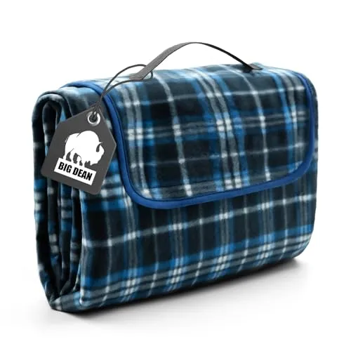 BigDean Picknickdecke 200x200 cm wasserabweisend Karo Design Dunkel – Picknickdecke XXL ideal für Strand, Garten oder Park