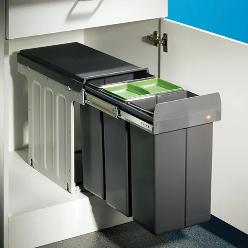 NaberTrio DT Abfallsammler, anthrazit - Mülltrennsystem - Haushaltszubehör für effiziente Mülltrennung mit 3 x 10 Litern, geruchsneutralisierendem Deckel und Vollauszug für komfortablen Zugriff in schmalen Küchenunterschränken.