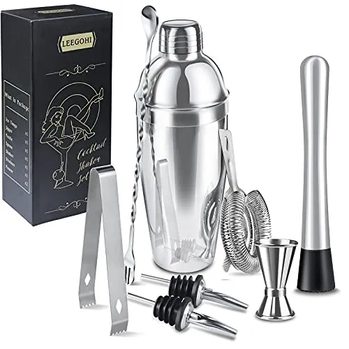Cocktail Shaker Set | 304 Edelstahl Coktailmixset | 750ml Cocktail Mixer 8 Teiliges Barkeeper Geschenkset mit Cocktail Zubehör - Messbecher und Bar Löffel Ideal für Zuhause & Bar