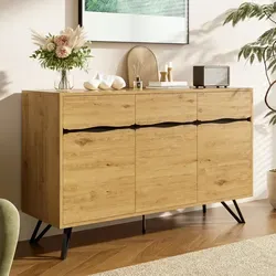 Sideboard Aus Spanplatte In Schwarz-holzoptik, 140 X 40 X 75,5 Cm, 3 Türen, Metallbeine