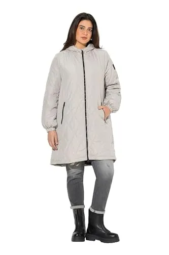 Ulla Popken Damen Leichtstepp-Mantel - Funktionsjacke, wasserabweisend und komplett gefüttert, ideal für wechselhaftes Wetter, mit Kapuze und elastischen Abschlüssen für optimalen Tragekomfort.