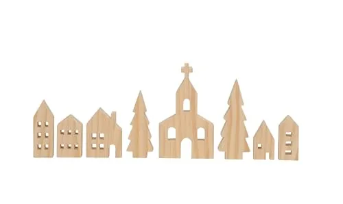 Spetebo Holz Dorf zum dekorieren 8-teilig - Natur - Weihnachts Stadt Häuser Set - Holzhaus Winter Deko Figur Aufsteller Tischdeko Weihnachtsdeko