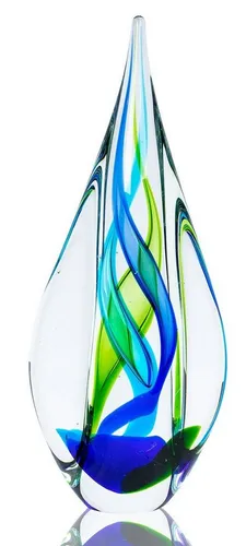 levandeo Designer Skulptur 34cm Hoch: Einzigartige Glasdeko für Ihr Zuhause - Statuen – Handgefertigte Glasskulptur in Blau und Grün, ein Unikat für stilvolle Tischdeko und kreative Geschenkideen.