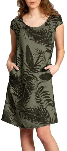 Caspar SKL027 knielanges Elegantes Damen Sommer Leinenkleid bis Größe 50, Farbe:olivgrün, Größe:XL - DE42 UK14 IT46 ES44 US12