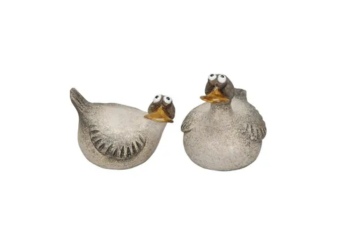 finehomegarden Dekofigur Gans Ente Steingut 2fach sort. grau/braunØ9x6cm H7,5cm Landhaus (2 St), Skulptur Figur Osterfigur Deko Osterdekoration / Paket