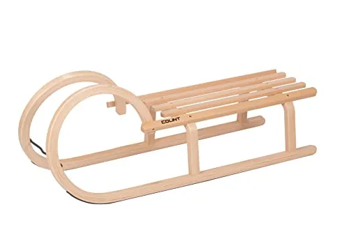 COLINT Hörner Holzschlitten 100 cm - TÜV geprüft - Traditioneller Hörnerschlitten aus robustem Buchenholz, ideal für Kinder mit einer maximalen Tragkraft von 90 kg in Bewegung. Perfekt für winterliche Abenteuer im Schnee!