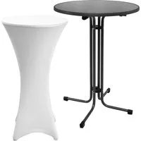 Beautissu Sylt Stehtisch Ø 70cm mit weißer Husse – klappbar und robust - Klapptisch mit passgenauer Husse für Feiern und Gastronomie. Langlebig, pflegeleicht und schnell aufgebaut – ideal für Hochzeiten, Partys und Veranstaltungen.