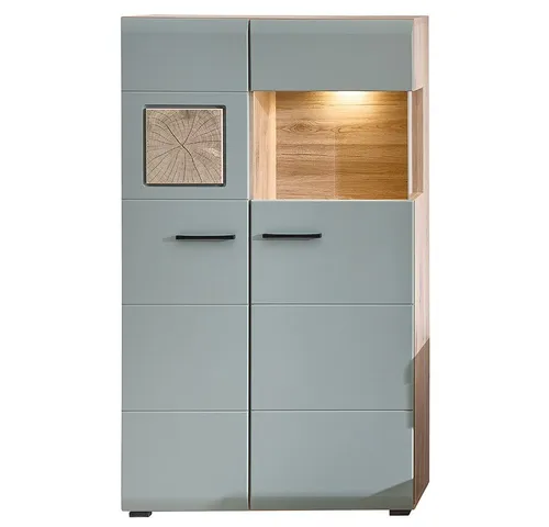 Lomadox Highboard FARO-36-REED, in Eiche mit Schilfgrün, inkl. Beleuchtung
