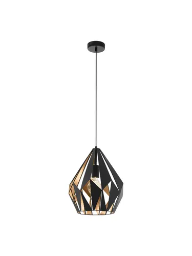 CARLTON 1 Hängeleuchte, schwarz-gold - Moderne Pendelleuchte mit diamantförmigem Metall-Lampenschirm und goldener Innenseite, ideal für faszinierende Licht- und Schattenspiele in jedem Raum.